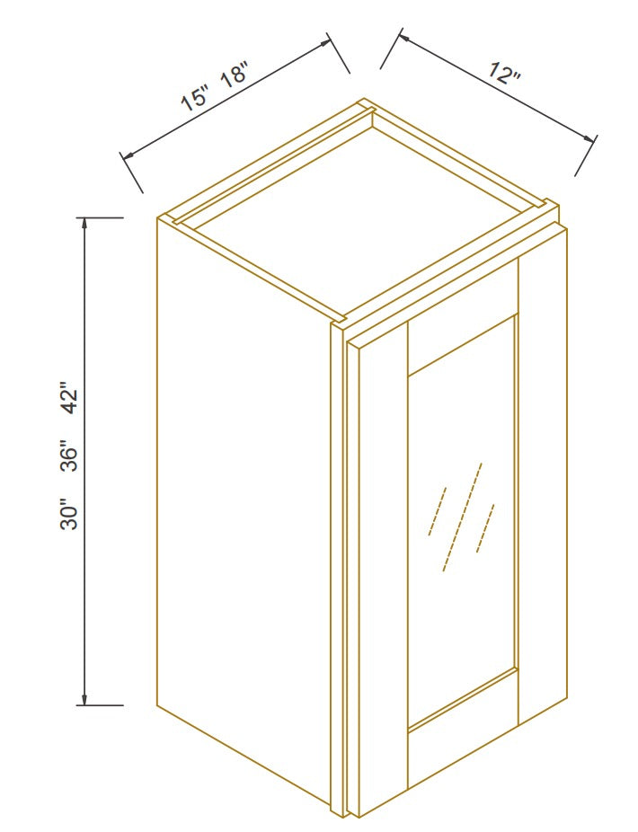 RTA Solid Wood Cabinet Shaker Glass Door Wall Cabinets Pebble Gray for Kitchen Bathroom and Laundry Storage (Glass Insert Sold Separately)