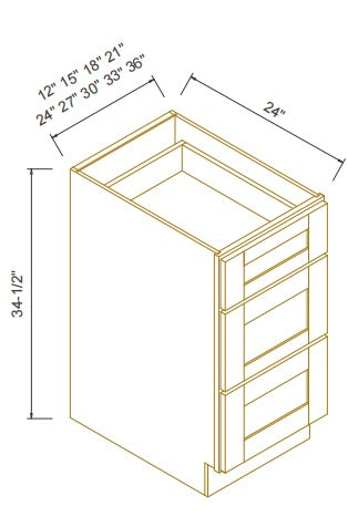RTA Belmont White Three Drawer Base Cabinet for Kitchen, Bathroom & Laundry storage