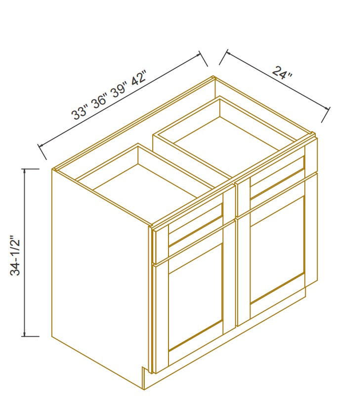 RTA Solid Wood Newtown Base Cabinet With 2 Doors, 2 Drawers and 1 Shelf Origami White for Kitchen, Bathroom & Laundry Storage