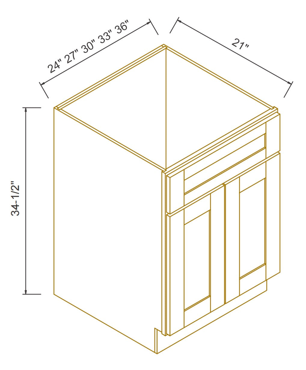 Newtown Solid Wood RTA Vanity Sink Base Cabinet Origami White for Bathroom Storage, 2 Doors 1 False Drawer Front