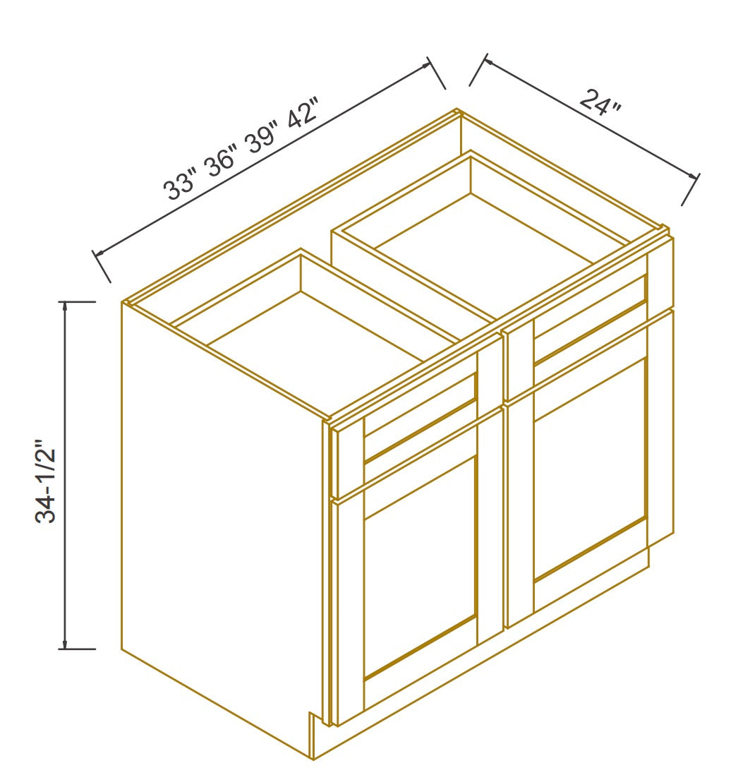 RTA Solid Wood Escada Kitchen/Living Room Base Cabinet with 2 Drawers 1 Shelf and 2 Doors