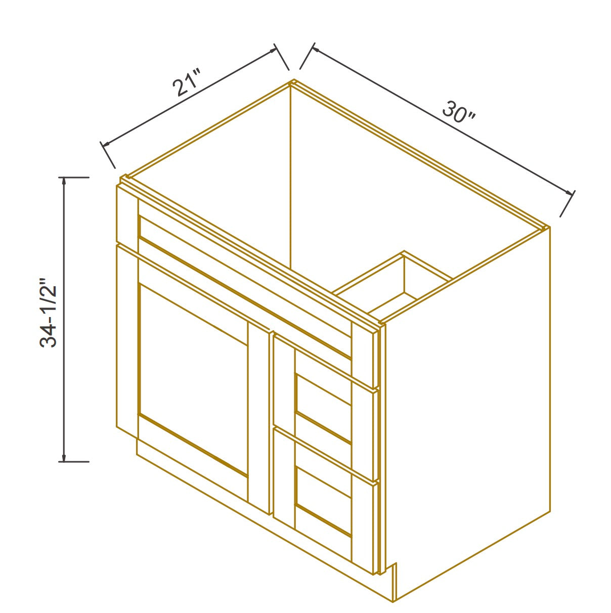 Belmont White RTA Vanity Single Sink Base Cabinet for Bathroom Storage, 2 Right Drawers, 1 False Drawer Front