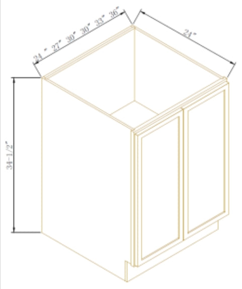 RTA Solid Wood Newtown Full High Door Base Cabinet Origami White for Kitchen, Bathroom & Laundry Room Storage - with 2 Doors 1 Shelf