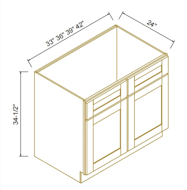 Shaker Charcoal Black Solid Wood RTA Sink Base Cabinet for Kitchen, 2 Doors 2 Fake Drawer Front