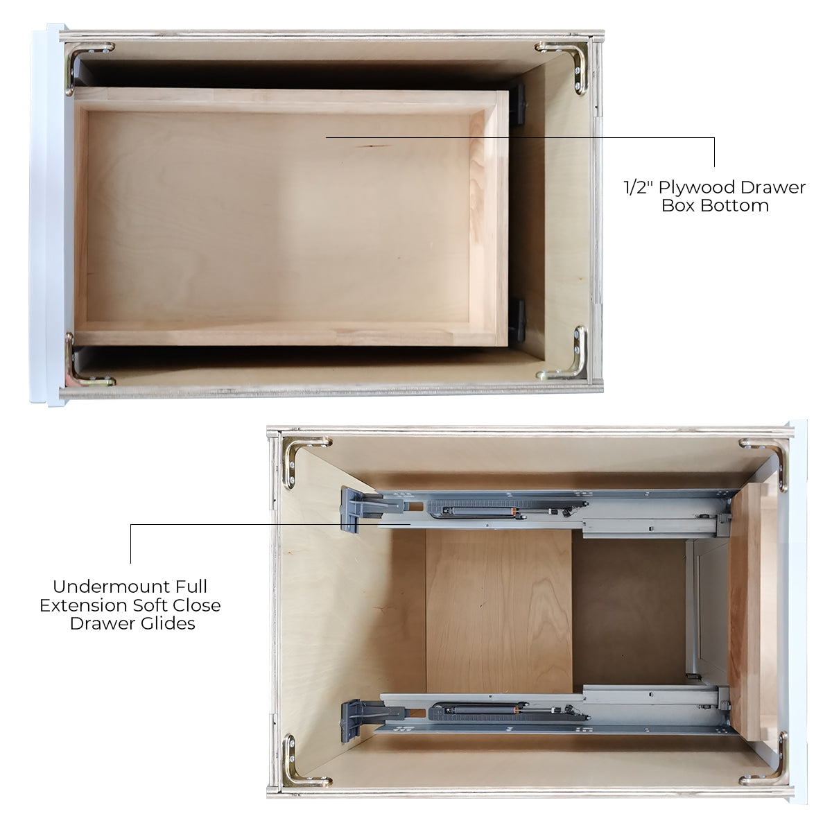 RTA Solid Wood Escada Two Drawer Base Cabinet Dove for Kitchen, Bathroom & Laundry storage