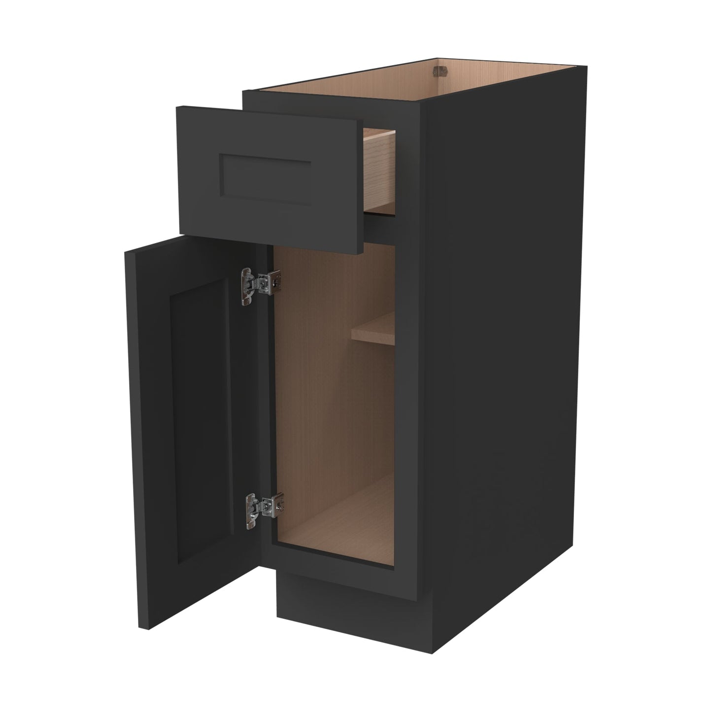 Shaker Charcoal Black Solid Wood RTA Base Cabinet for Kitchen, Bathroom & Laundry Storage, 1 Door 1 Drawer 1 Shelf