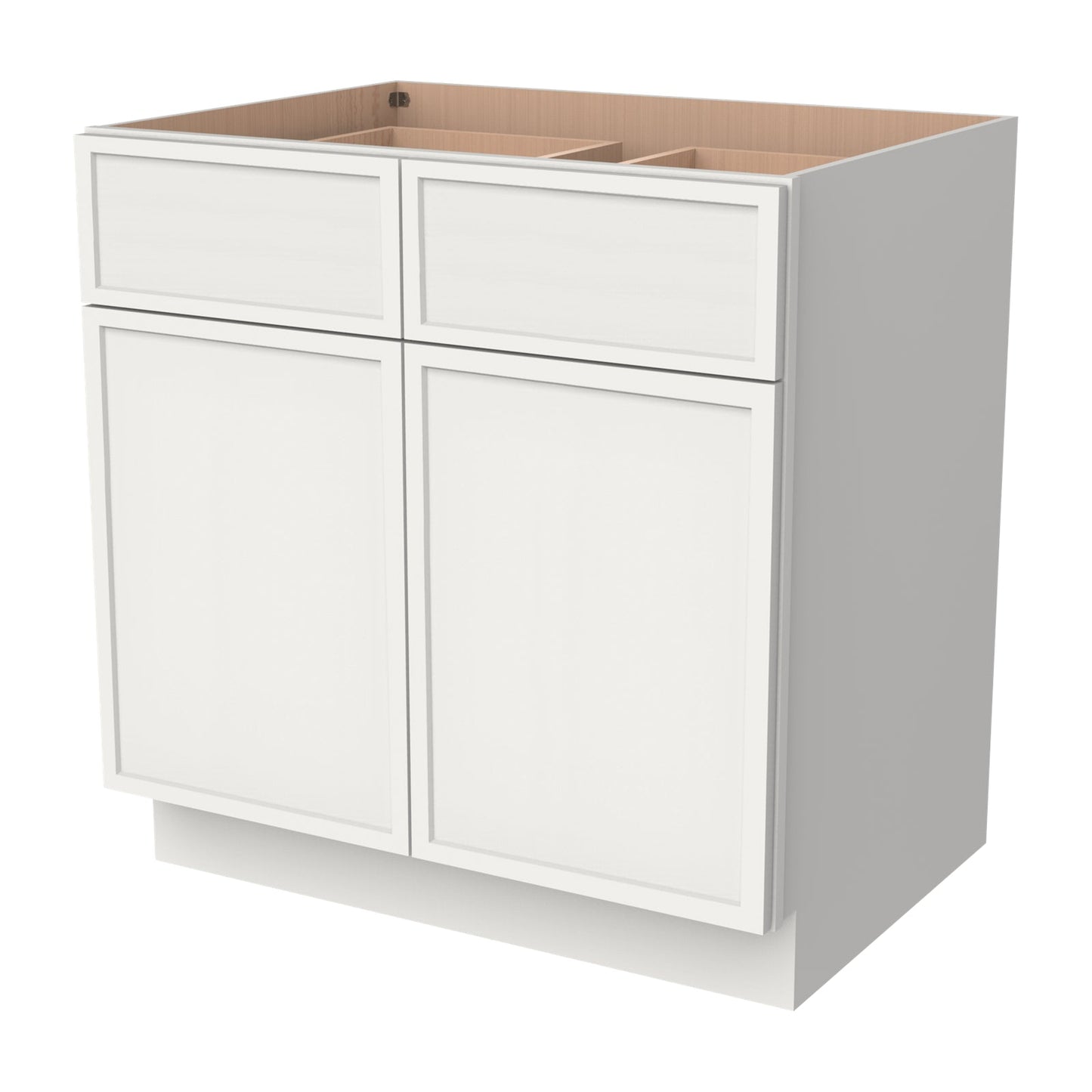 RTA Solid Wood Newtown Base Cabinet With 2 Doors, 2 Drawers and 1 Shelf Origami White for Kitchen, Bathroom & Laundry Storage