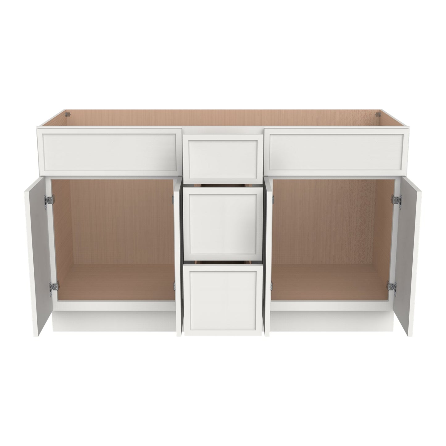 RTA Newtown Solid Wood Vanity Double Sink Bases With Central Drawers Origami White for Bathroom Storage