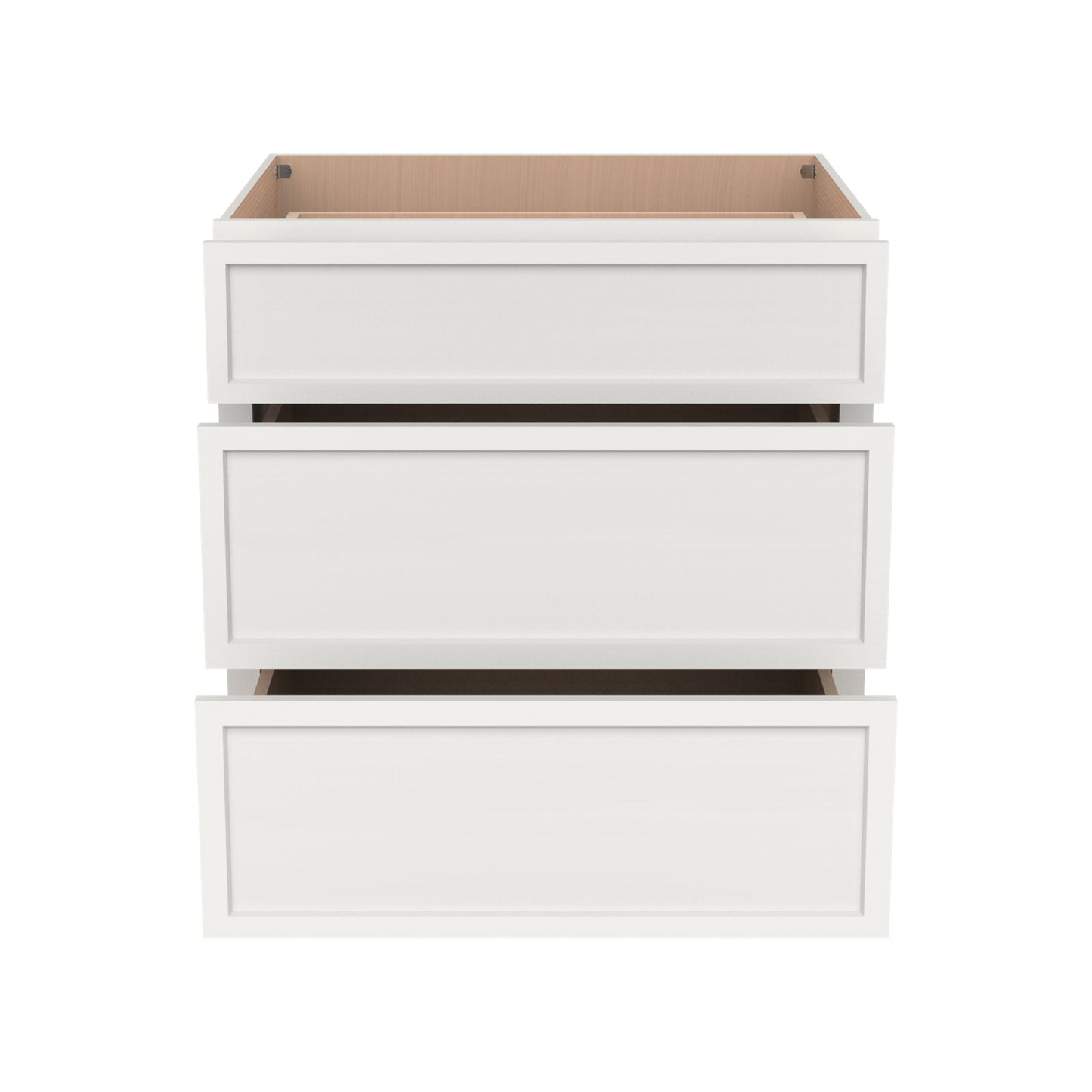RTA Solid Wood Newtown Three Drawer Base Cabinet Origami White for Kitchen, Bathroom & Laundry storage