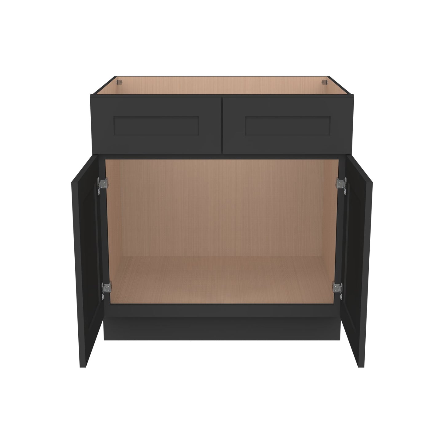 Shaker Charcoal Black Solid Wood RTA Sink Base Cabinet for Kitchen, 2 Doors 2 Fake Drawer Front