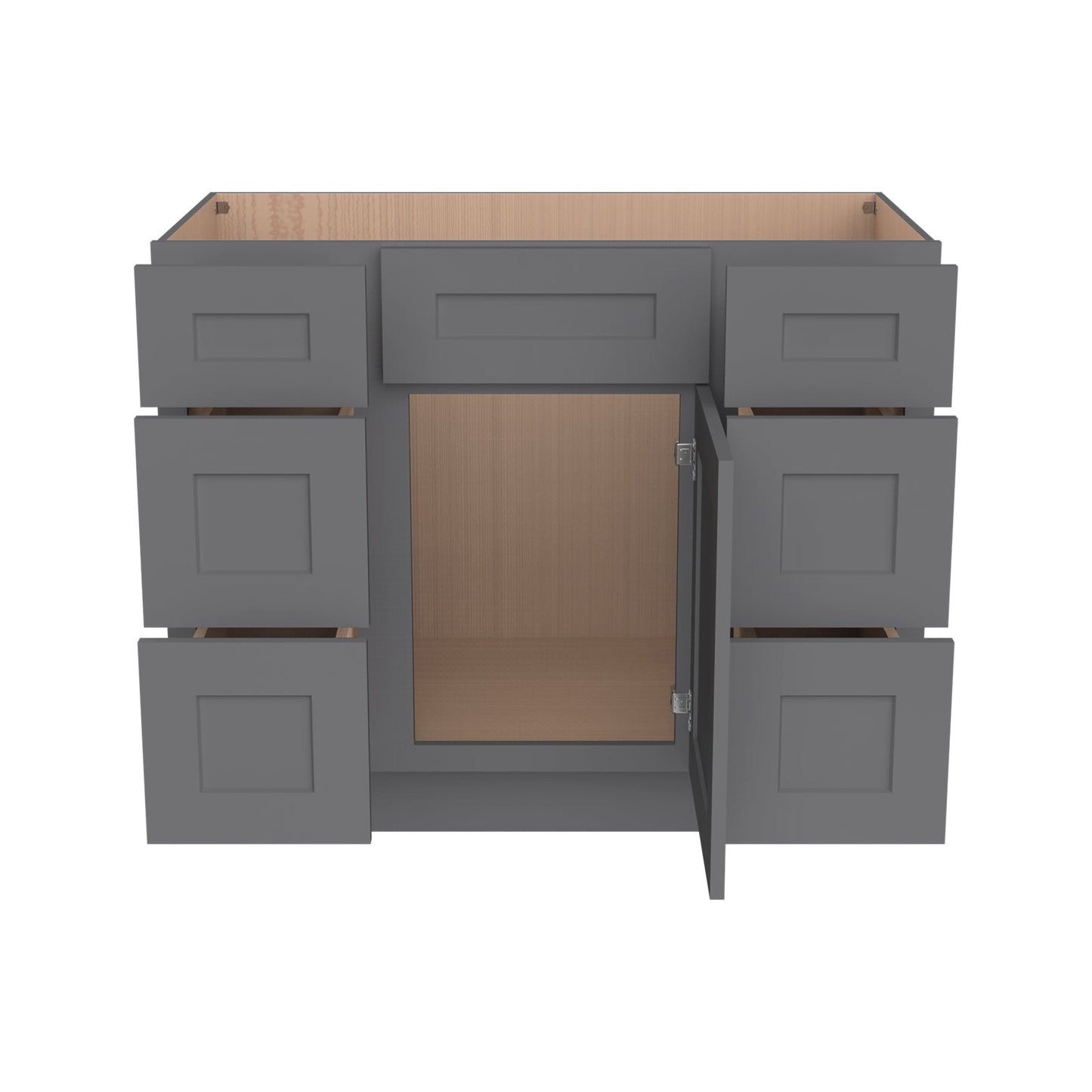 RTA Shaker Solid Wood Vanity Single Sink Base Cabinet Pebble Gray With 6 Drawers for Bathroom Storage