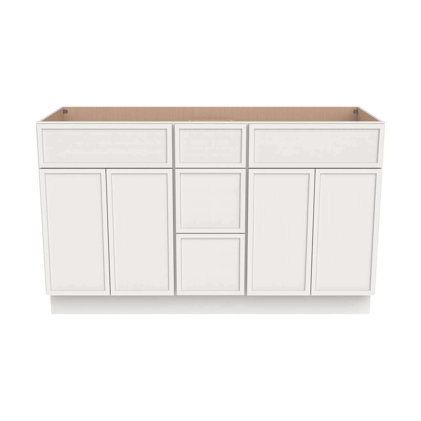 RTA Newtown Solid Wood Vanity Double Sink Bases With Central Drawers Origami White for Bathroom Storage