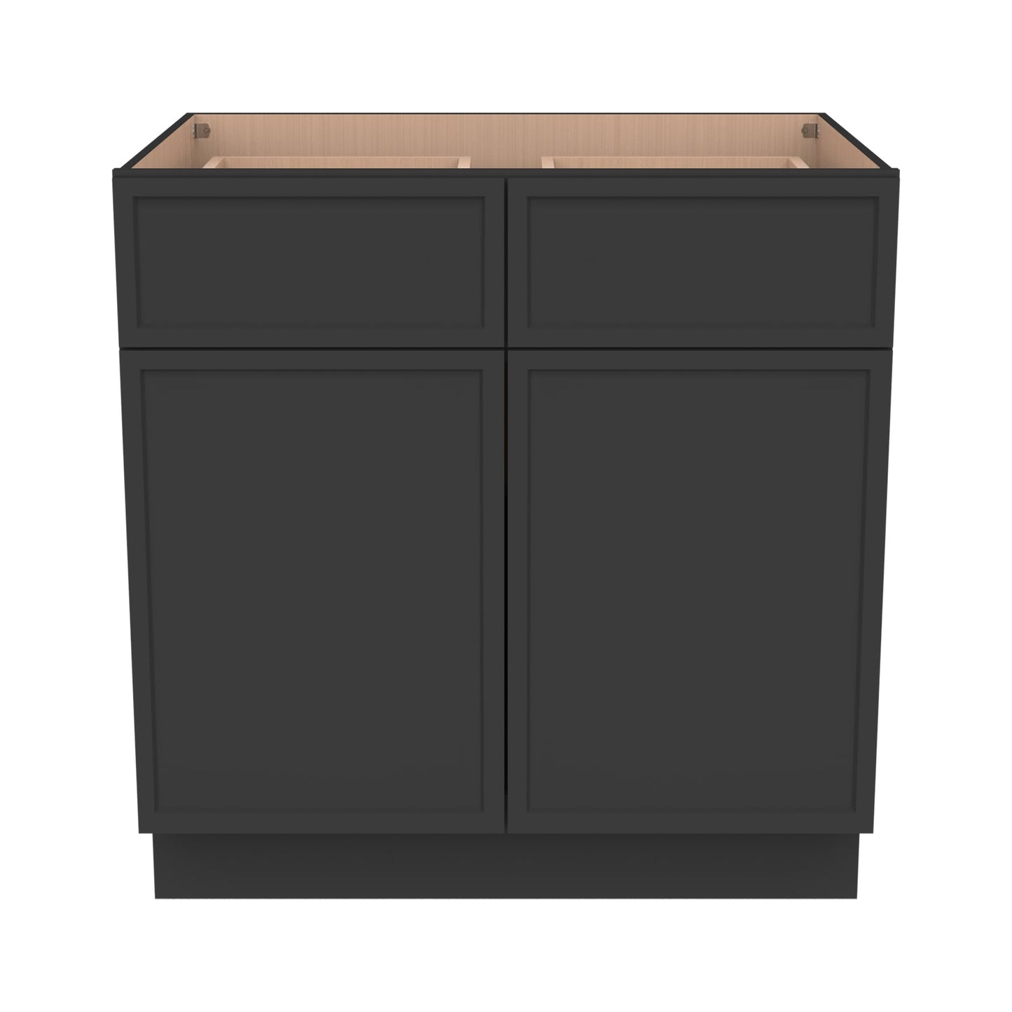 RTA Solid Wood Newtown Base Cabinet With 2 Doors, 2 Drawers and 1 Shelf Charcoal Black for Kitchen, Bathroom & Laundry Storage