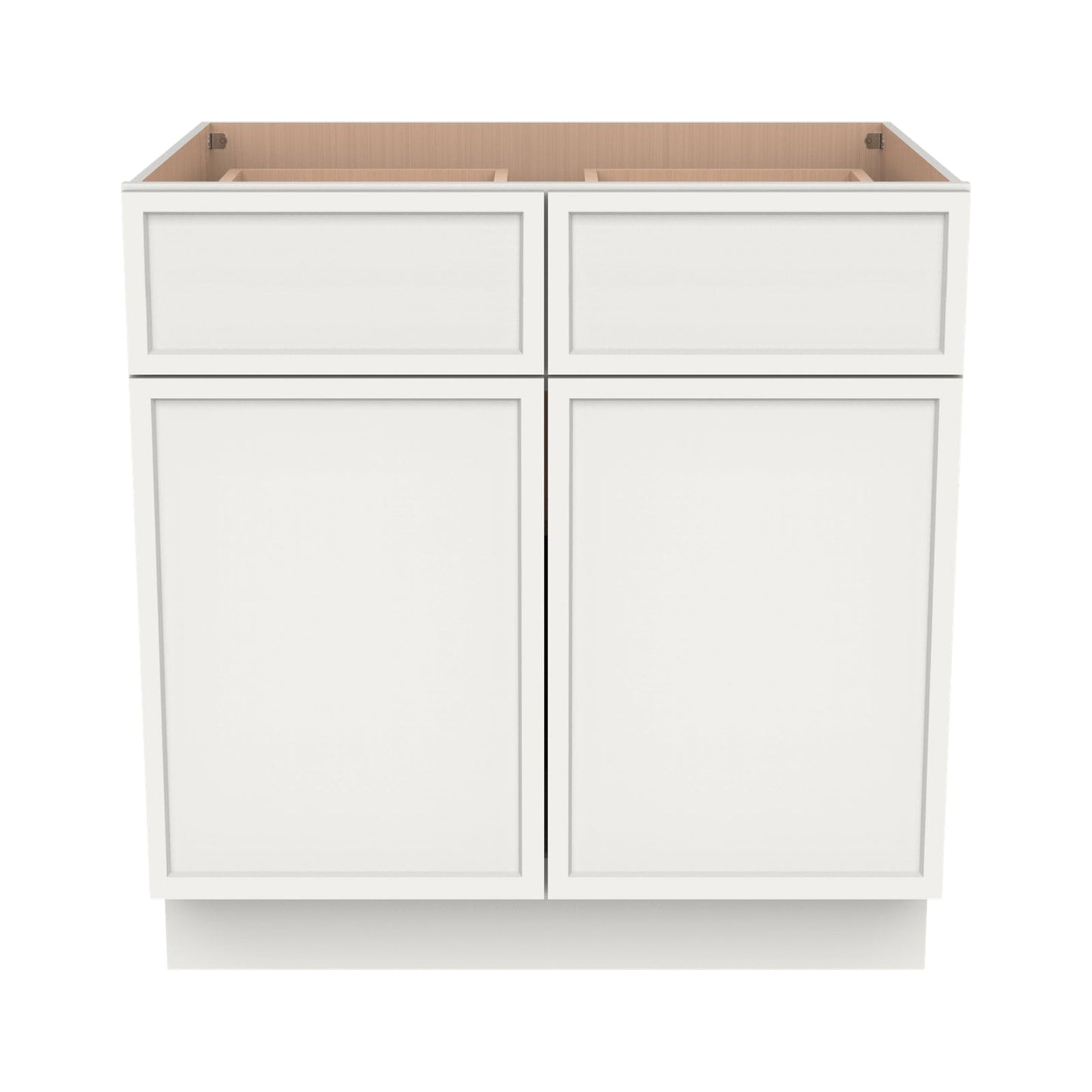 RTA Solid Wood Newtown Base Cabinet With 2 Doors, 2 Drawers and 1 Shelf Origami White for Kitchen, Bathroom & Laundry Storage