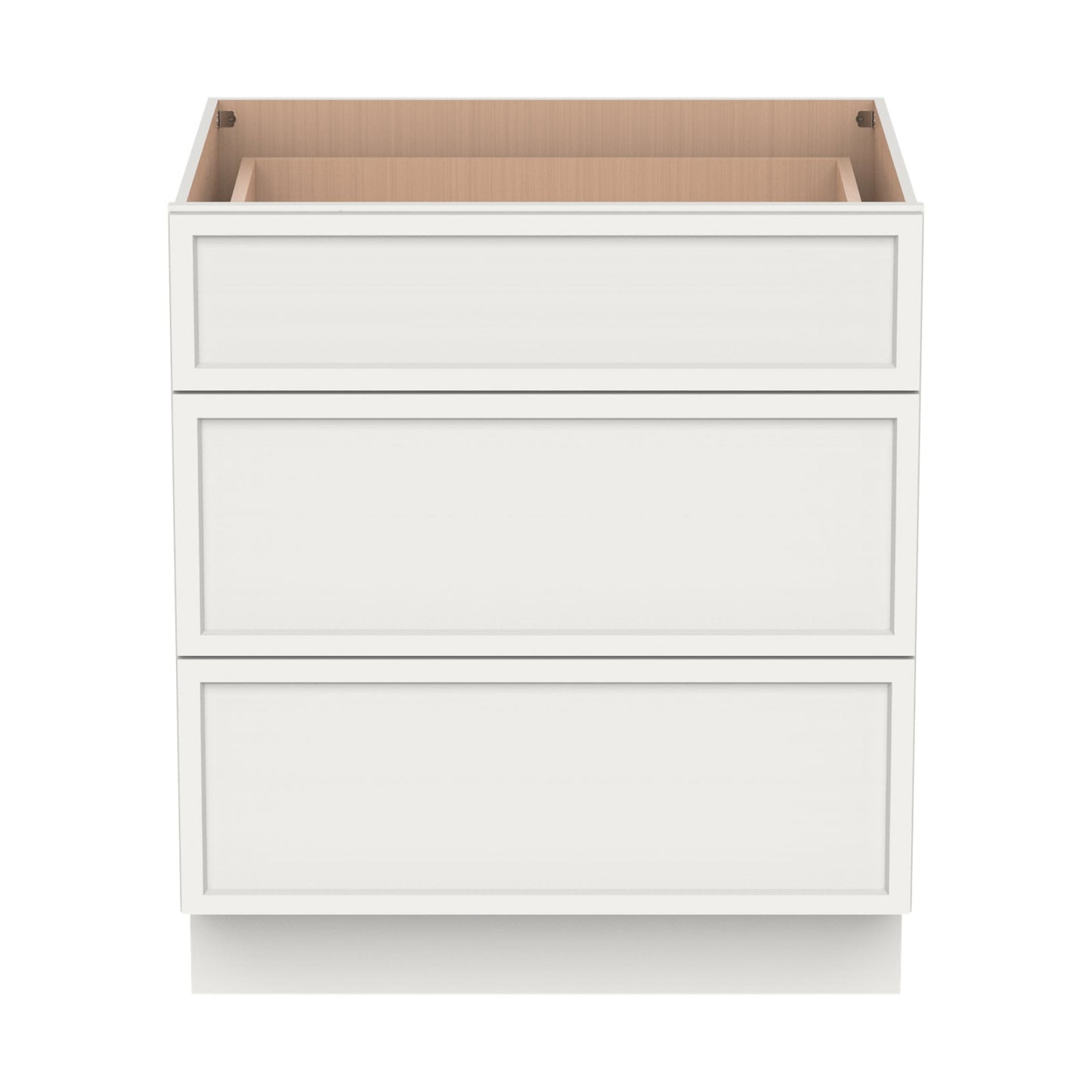 RTA Solid Wood Newtown Three Drawer Base Cabinet Origami White for Kitchen, Bathroom & Laundry storage