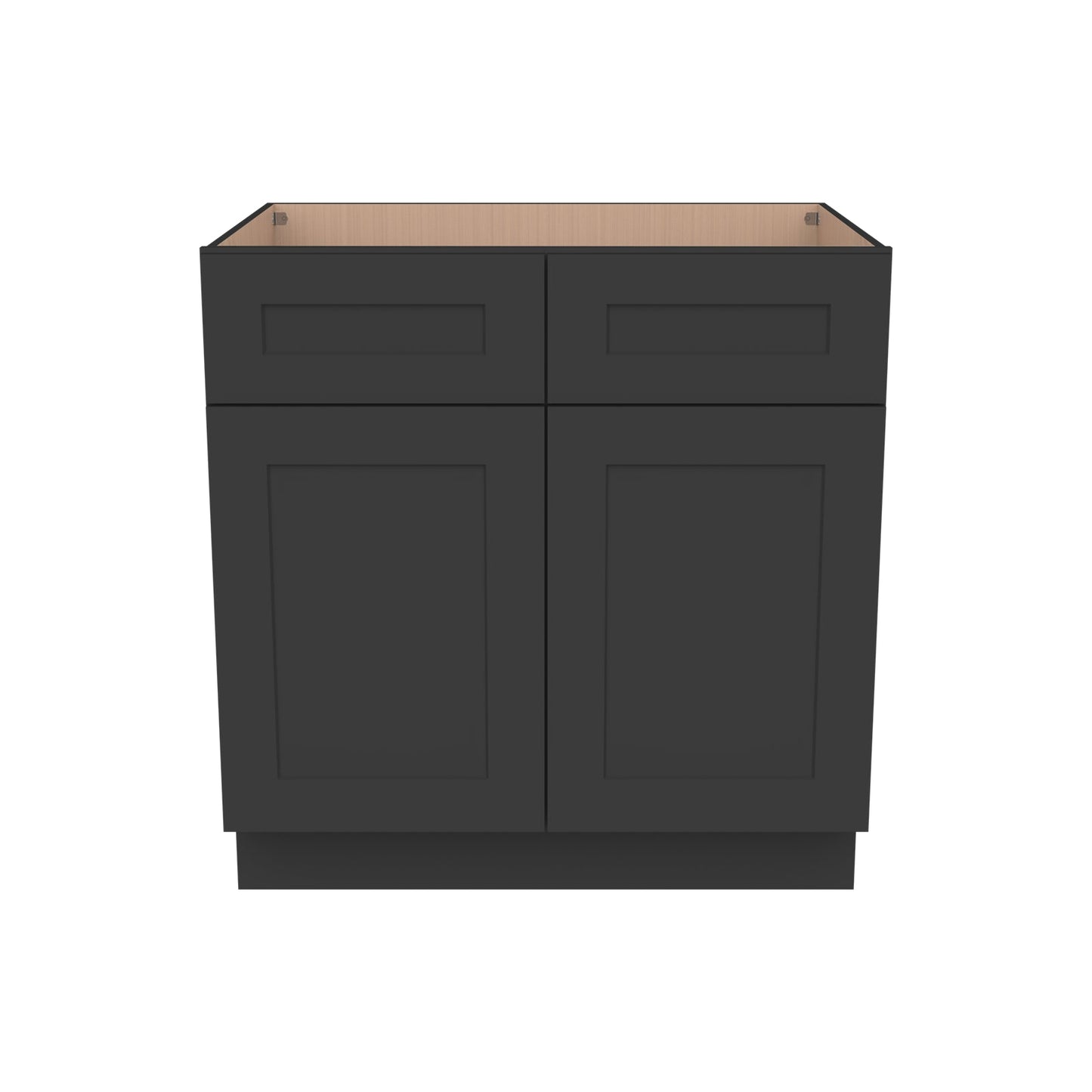 Shaker Charcoal Black Solid Wood RTA Sink Base Cabinet for Kitchen, 2 Doors 2 Fake Drawer Front