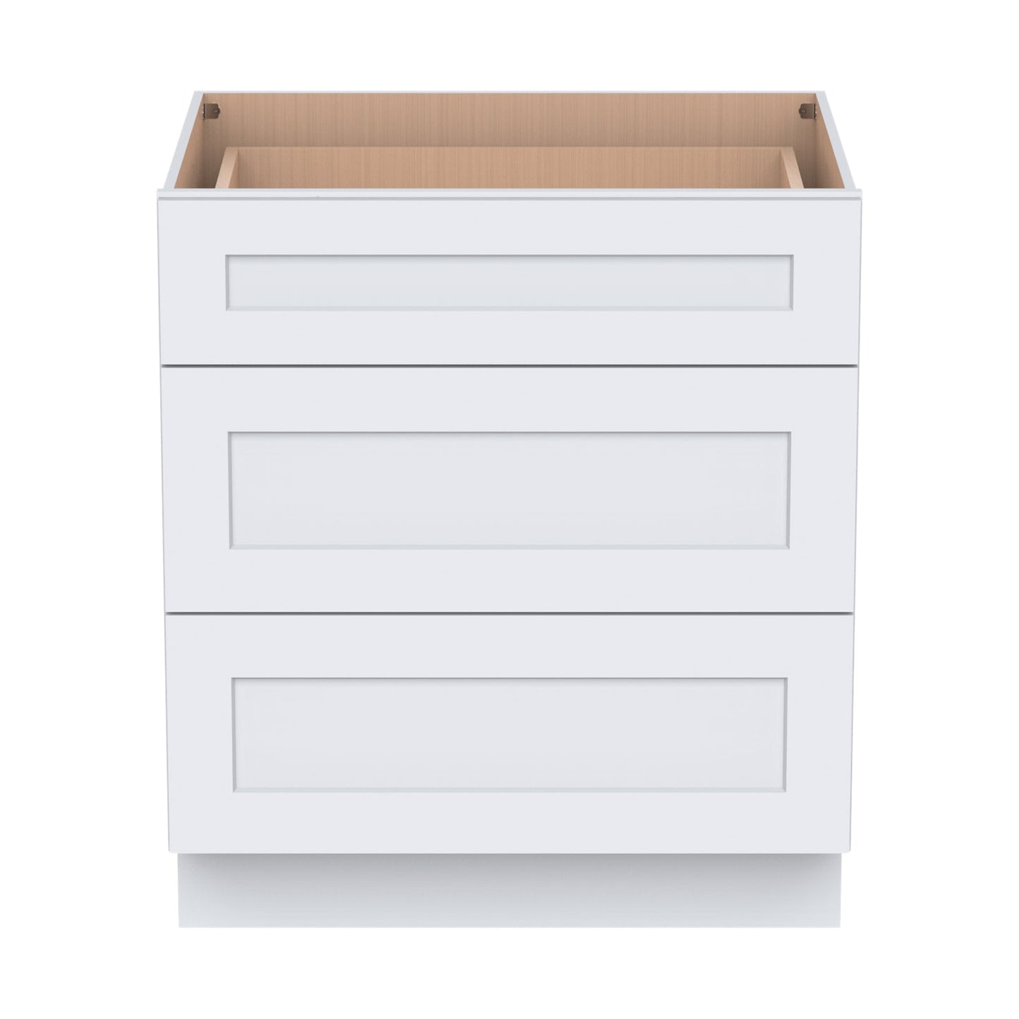RTA Belmont White Three Drawer Base Cabinet for Kitchen, Bathroom & Laundry storage