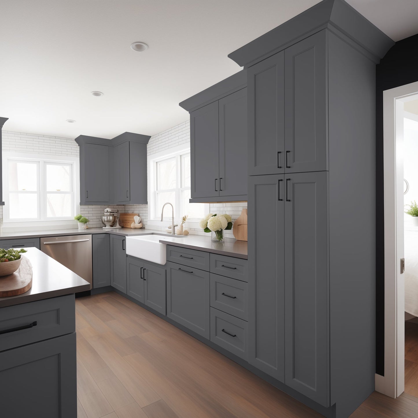 RTA Shaker Pebble Gray Solid Wood Wall Pantry Cabinet for Kitchen Storage