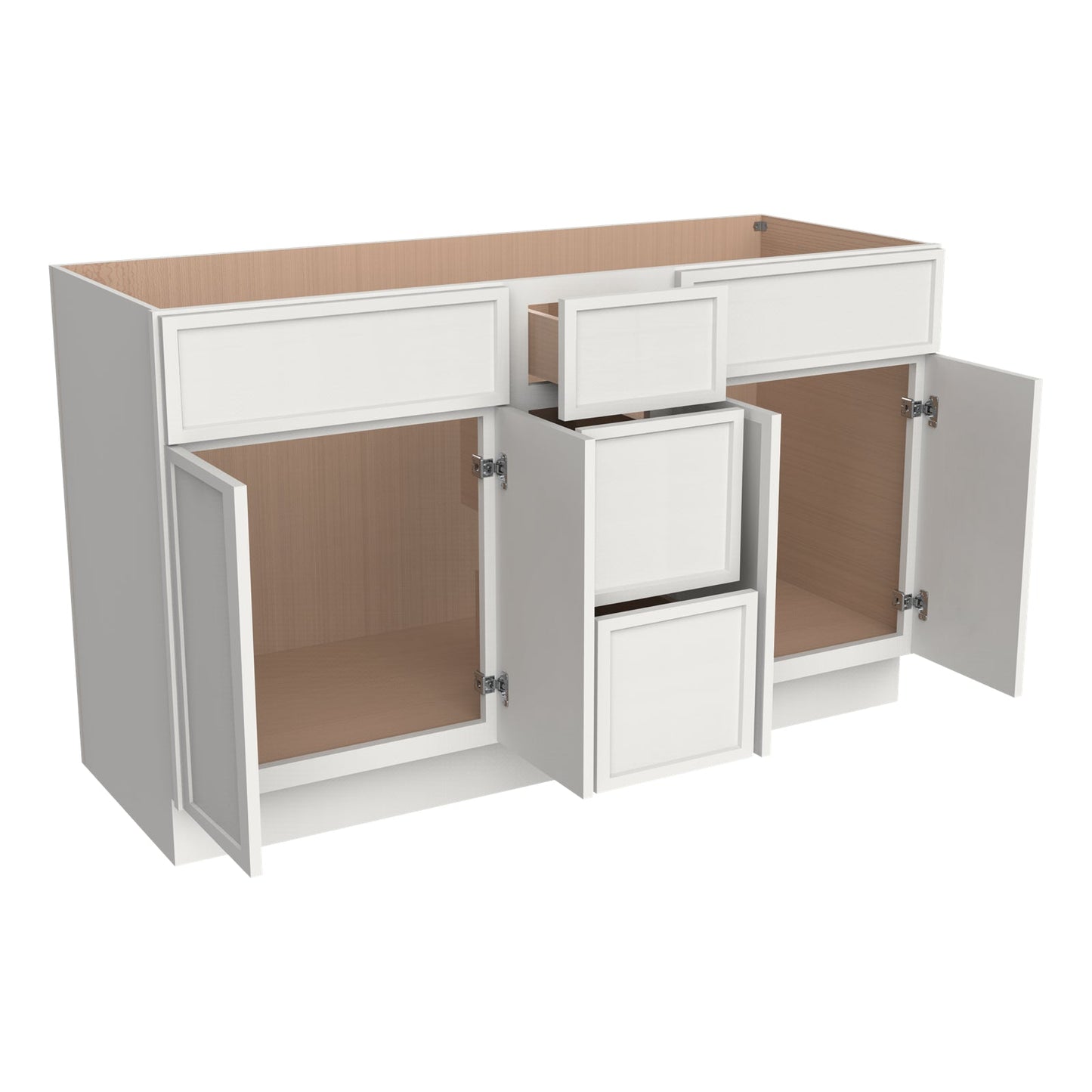 RTA Newtown Solid Wood Vanity Double Sink Bases With Central Drawers Origami White for Bathroom Storage
