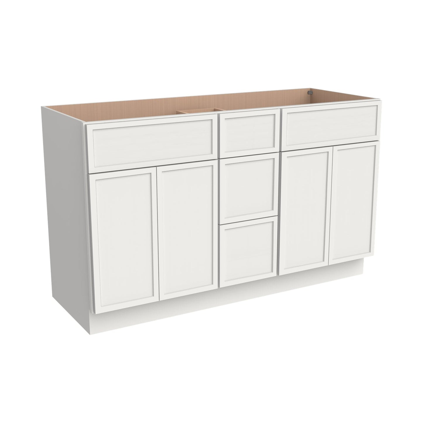 RTA Newtown Solid Wood Vanity Double Sink Bases With Central Drawers Origami White for Bathroom Storage