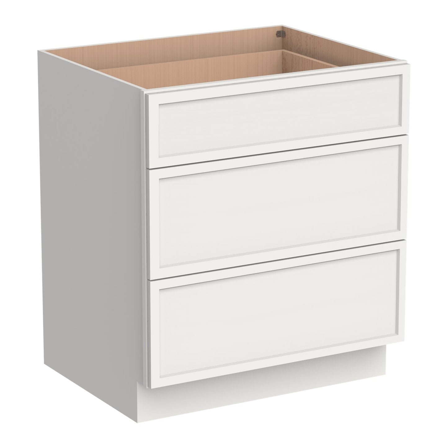 RTA Solid Wood Newtown Three Drawer Base Cabinet Origami White for Kitchen, Bathroom & Laundry storage