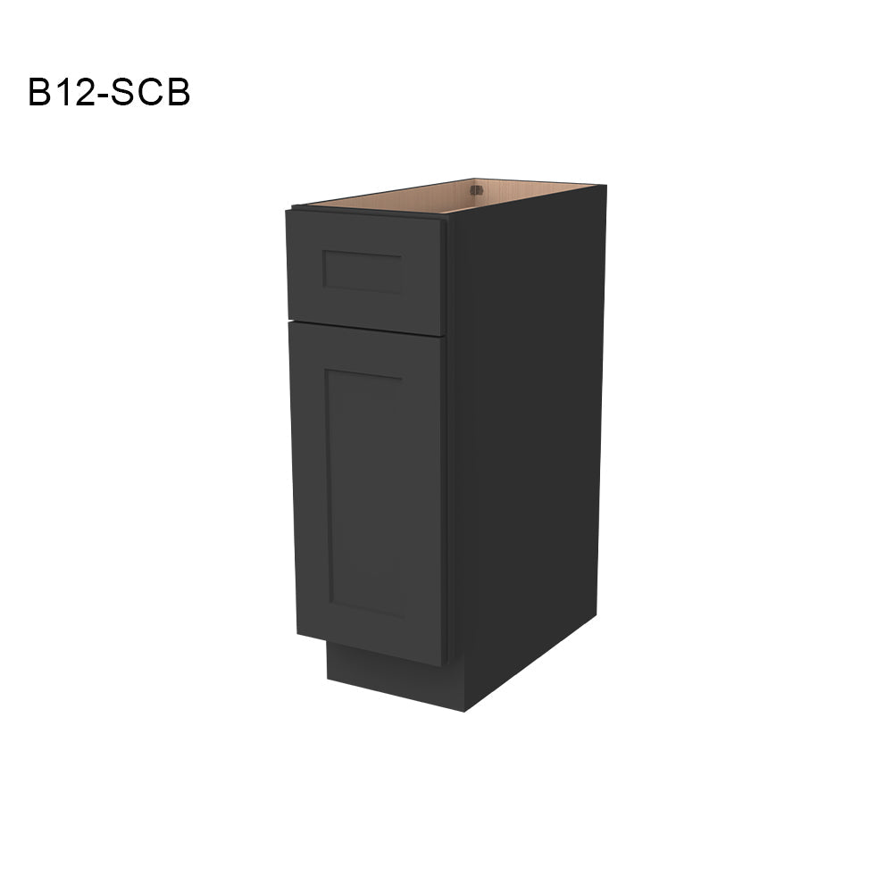 Shaker Charcoal Black Solid Wood RTA Base Cabinet for Kitchen, Bathroom & Laundry Storage, 1 Door 1 Drawer 1 Shelf