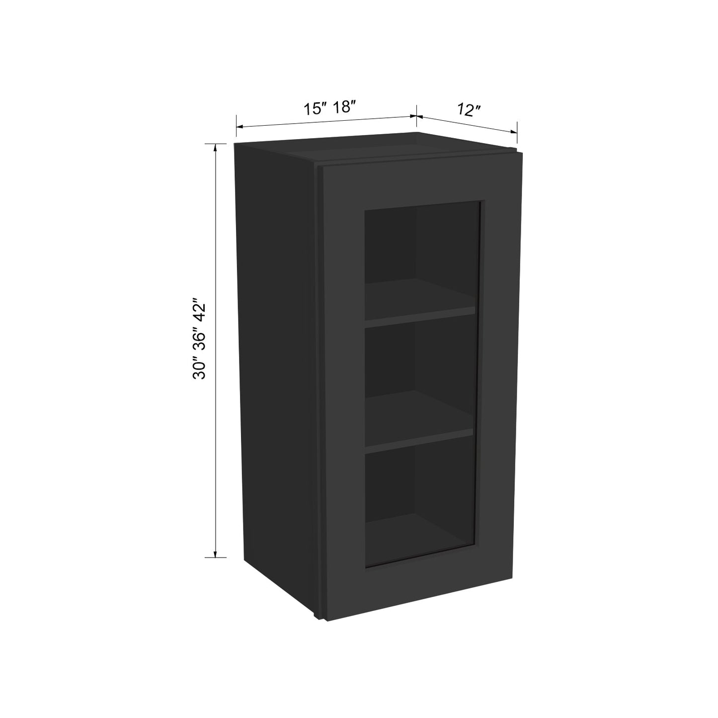 RTA Solid Wood Cabinet Shaker Glass Door Wall Cabinets Charcoal Black for Kitchen Bathroom and Laundry Storage (Glass Insert Sold Separately)