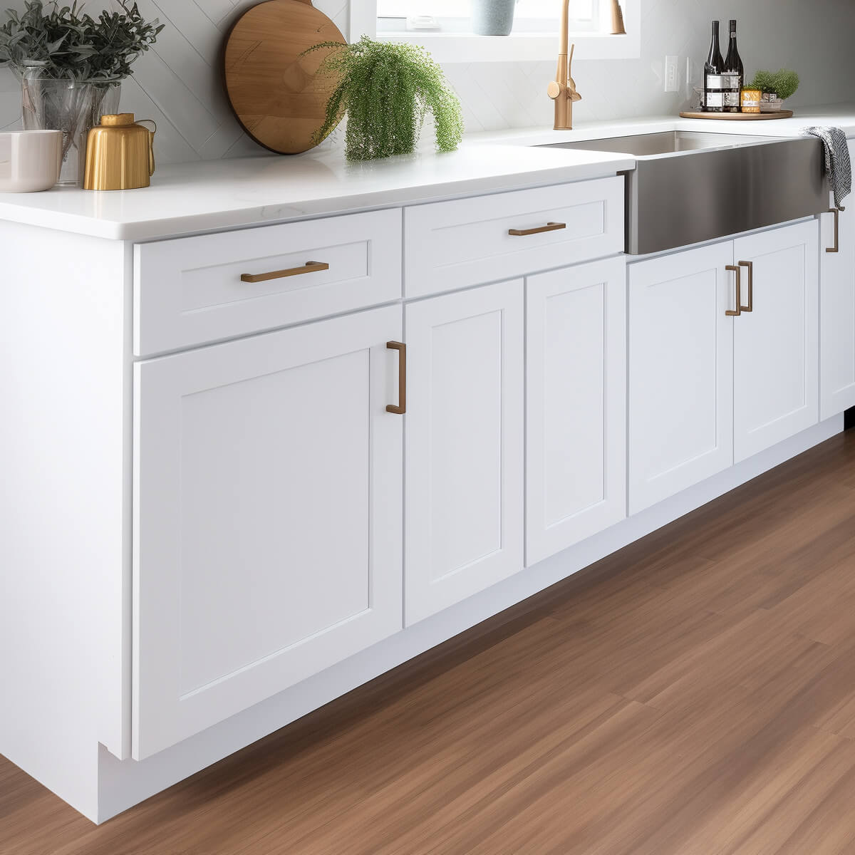 RTA Belmont White Kitchen/Living Room Base Cabinet with 1 Door 1 Drawer 1 Shelf
