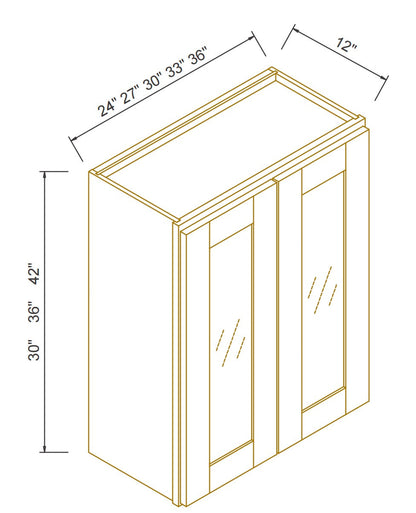 RTA Solid Wood Cabinet Shaker Glass Door Wall Cabinets Charcoal Black for Kitchen Bathroom and Laundry Storage (Glass Insert Sold Separately)