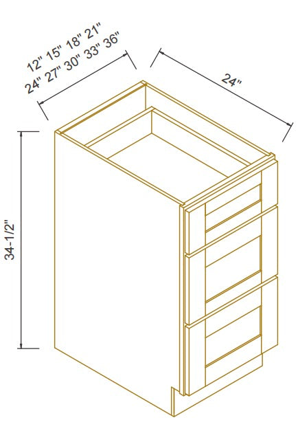 RTA Solid Wood Newtown Three Drawer Base Cabinet Charcoal Black for Kitchen, Bathroom & Laundry storage
