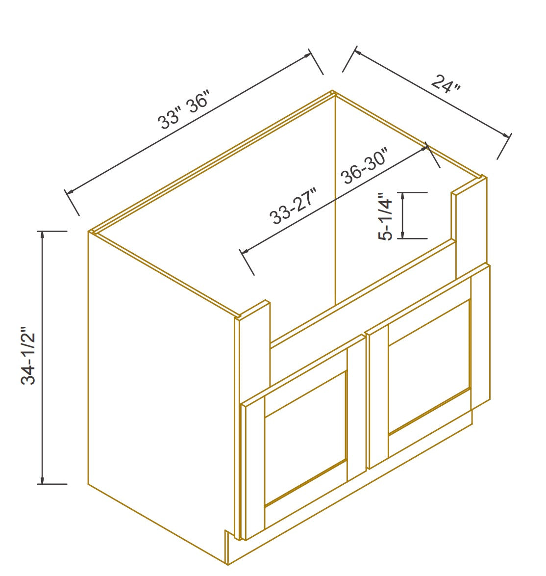 RTA Shaker Solid wood Pebble Gray Farm Sink Base Cabinet (2 Butt Door)