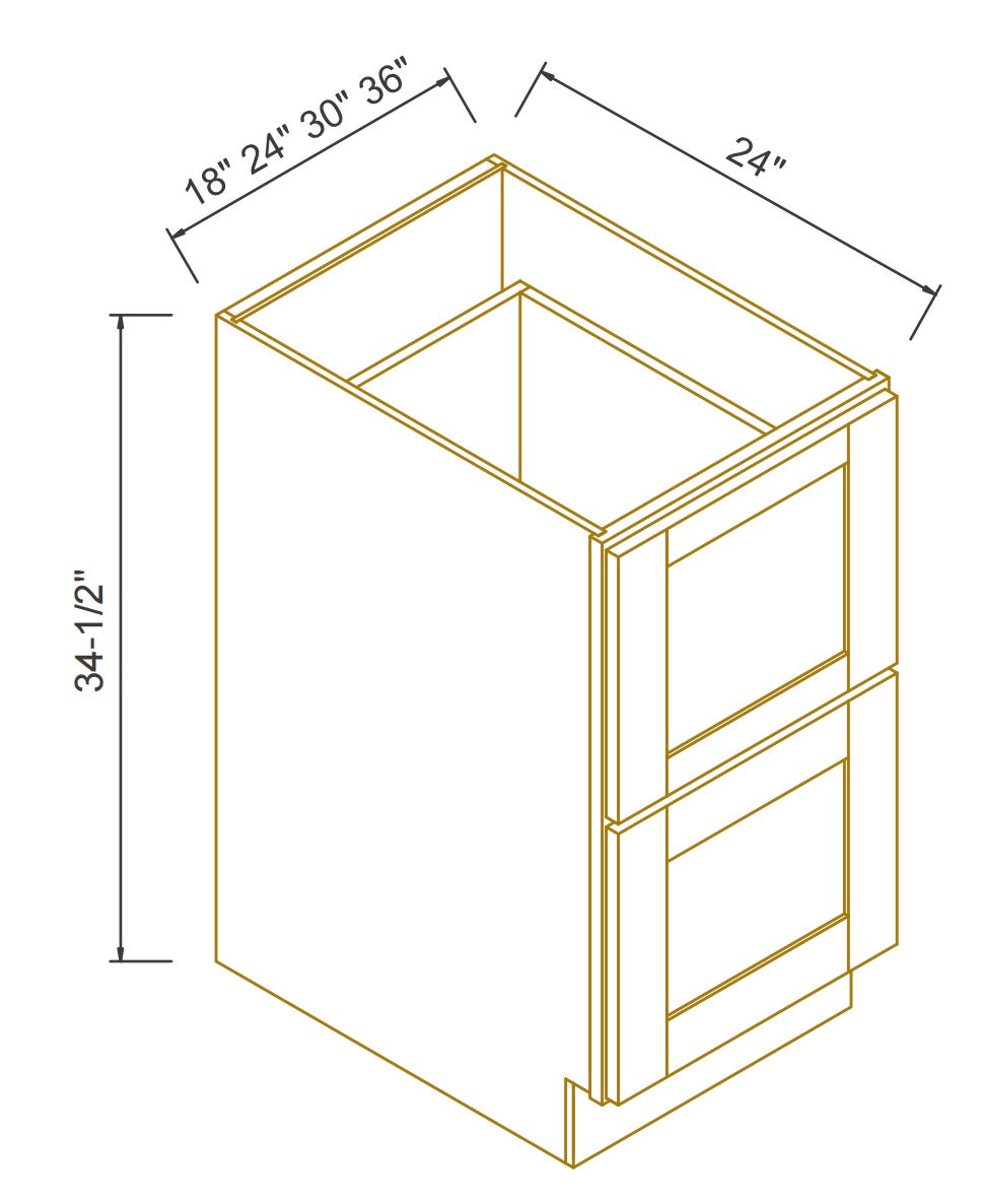 RTA Solid Wood Escada Two Drawer Base Cabinet Dove for Kitchen, Bathroom & Laundry storage