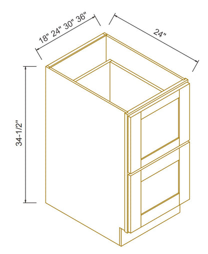 RTA Solid Wood Escada Two Drawer Base Cabinet Dove for Kitchen, Bathroom & Laundry storage