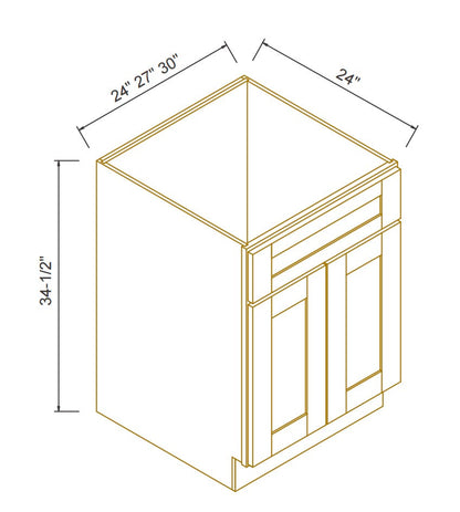 RTA Solid Wood Shaker Sink Base Cabinet Pebble Gray  for Kitchen Bathroom Storage with 2 Doors and 1 False Drawer Front