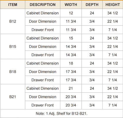 RTA Solid Wood Escada Kitchen/Living Room Base Cabinet with 1 Drawer 1 Shelf and 1 Door