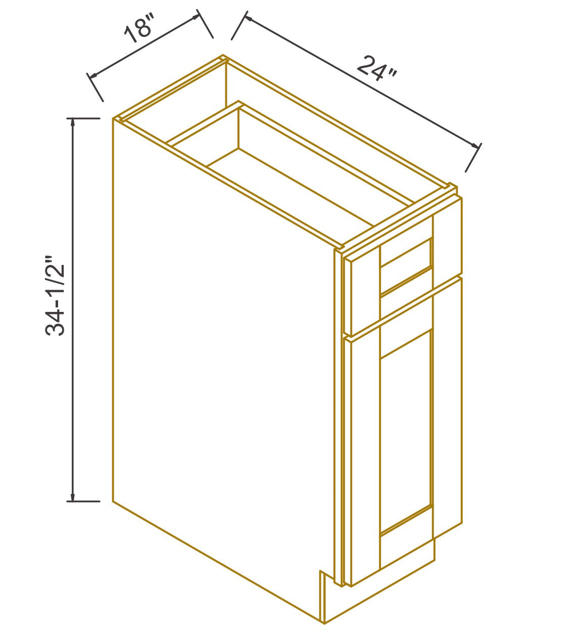 RTA Solid Wood Escada Waste Basket Base Cabinet for Kitchen/Living Room