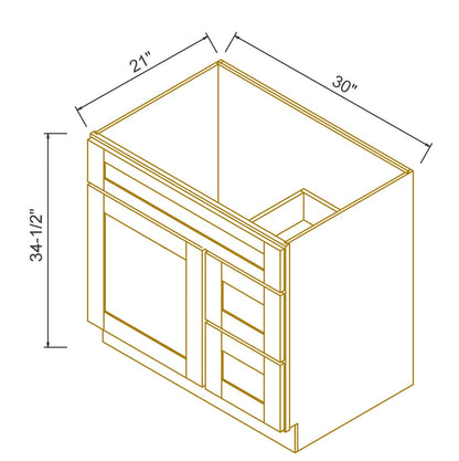 Belmont White RTA Vanity Single Sink Base Cabinet for Bathroom Storage, 2 Right Drawers, 1 False Drawer Front