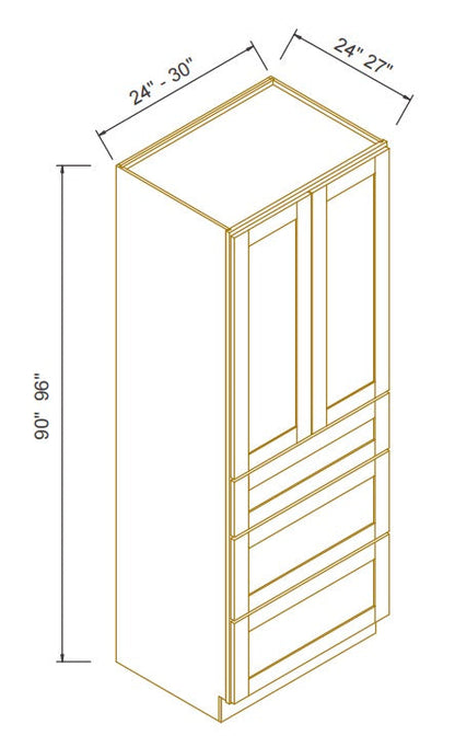 RTA Newtown Solid Wood Wall Pantry with Three Drawers Cabinet Charcoal Black for Kitchen Storage