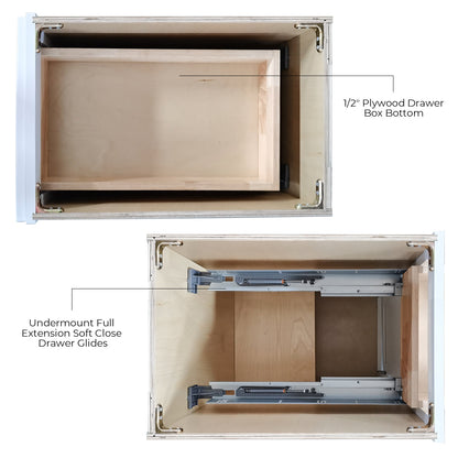 RTA Solid Wood Escada Two Drawer Base Cabinet Dove for Kitchen, Bathroom & Laundry storage