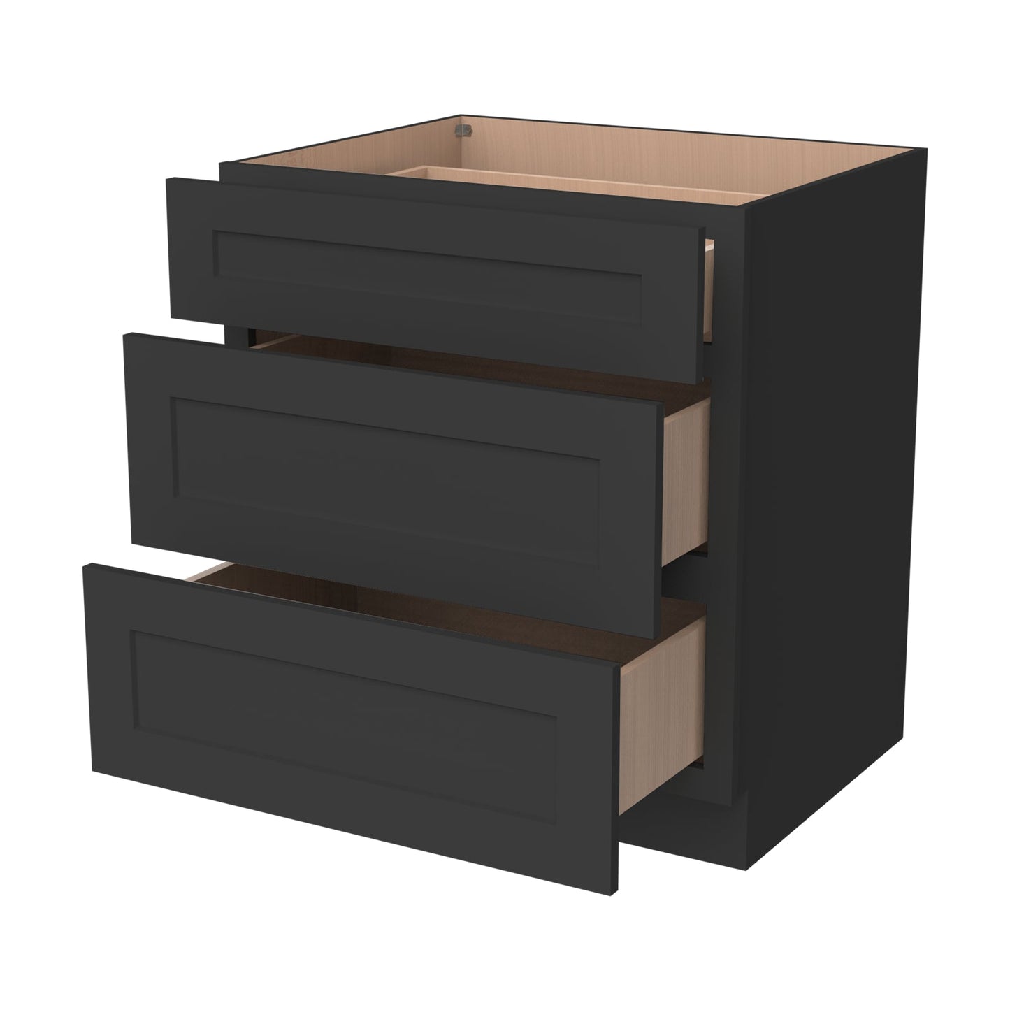 RTA Solid Wood Shaker Three Drawer Base Cabinet Charcoal Black for Kitchen, Bathroom & Laundry storage