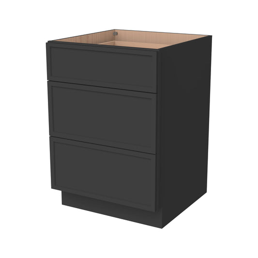 RTA Newtown Solid Wood Vanity Three Drawer Base Cabinet Charcoal Black for Bathroom Storage