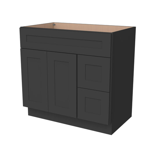 RTA Shaker Solid Wood Vanity Single Sink Base Cabinet Charcoal Black for Bathroom Storage, 2 Left Drawers, 1 False Drawer Front
