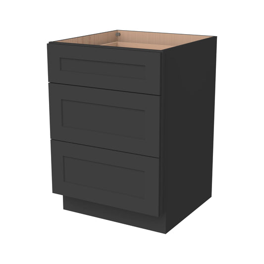 RTA Shaker Solid Wood Vanity Three Drawer Base Cabinet Charcoal Black for Bathroom Storage