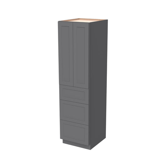 RTA Shaker Solid Wood Wall Pantry with Three Drawers Cabinet Pebble Gray for Kitchen Storage