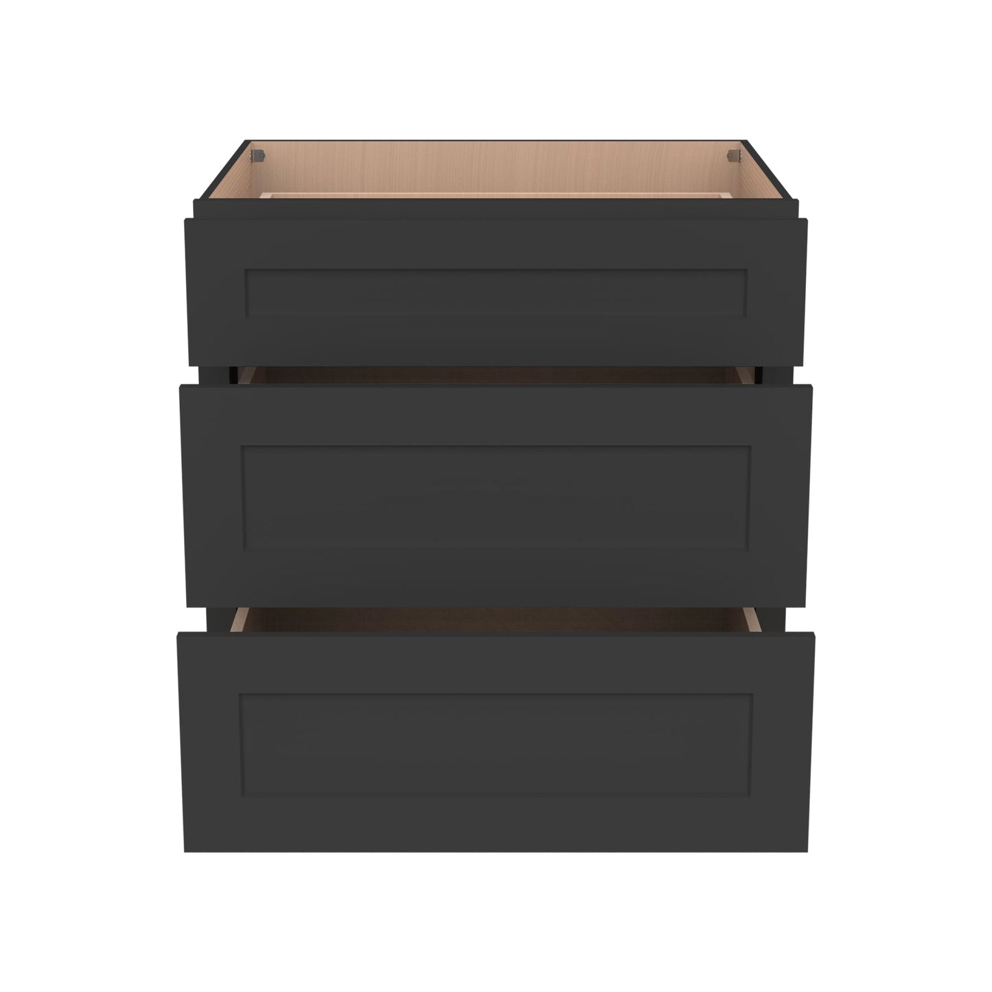 RTA Solid Wood Shaker Three Drawer Base Cabinet Charcoal Black for Kitchen, Bathroom & Laundry storage