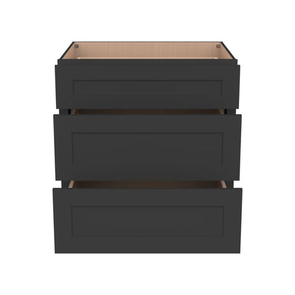 RTA Solid Wood Shaker Three Drawer Base Cabinet Charcoal Black for Kitchen, Bathroom & Laundry storage
