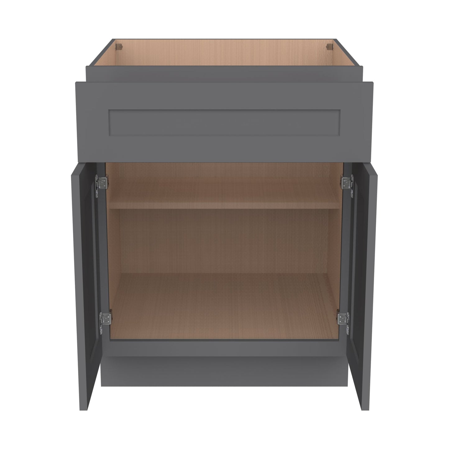 RTA Solid Wood Shaker Pebble Gray Kitchen Bathroom Base Cabinet with 2 Doors 1 Drawer 1 Shelf