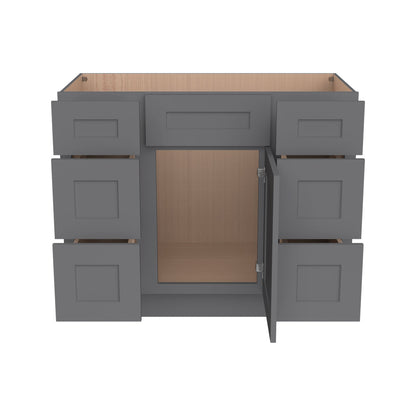 RTA Shaker Solid Wood Vanity Single Sink Base Cabinet Pebble Gray With 6 Drawers for Bathroom Storage