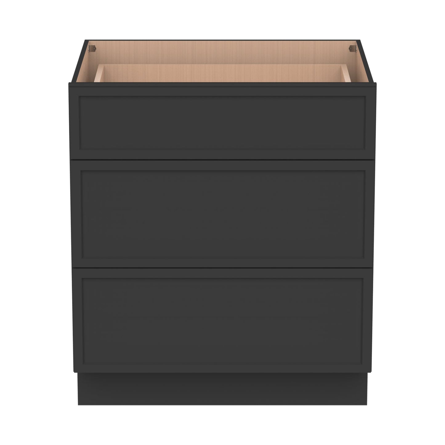 RTA Solid Wood Newtown Three Drawer Base Cabinet Charcoal Black for Kitchen, Bathroom & Laundry storage