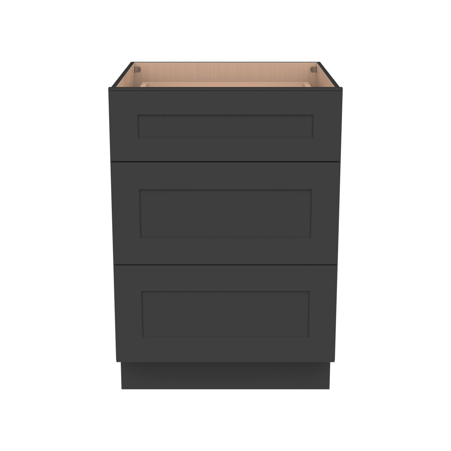 RTA Shaker Solid Wood Vanity Three Drawer Base Cabinet Charcoal Black for Bathroom Storage